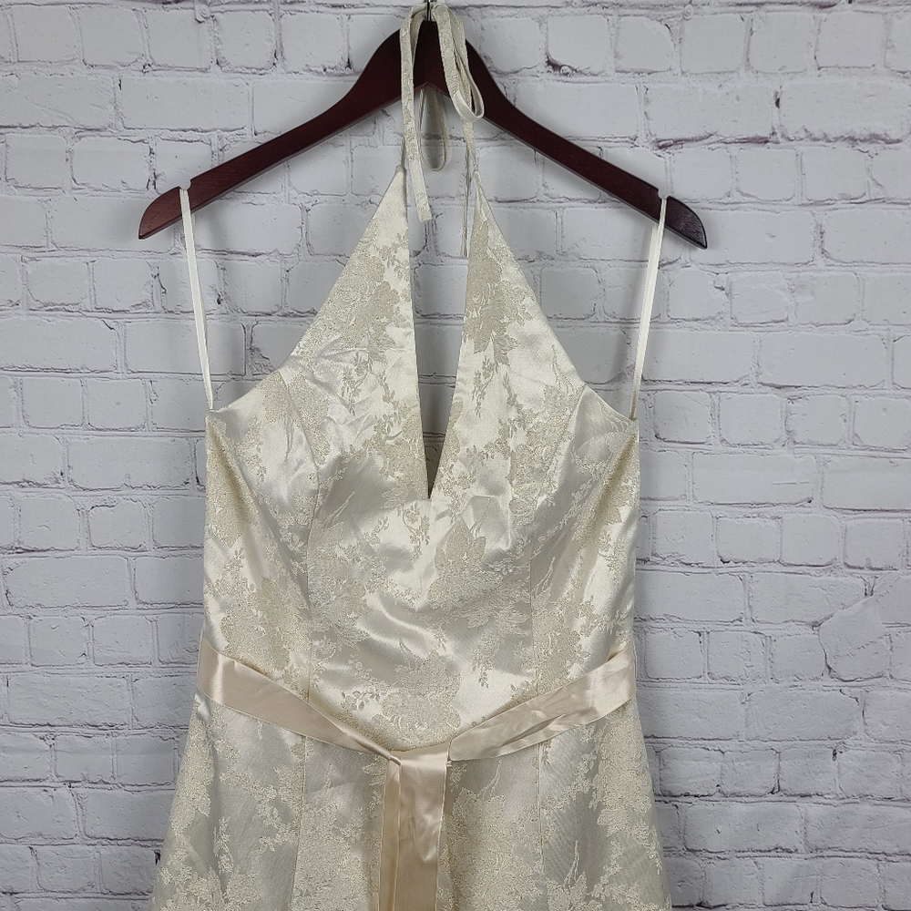 Jessica McClintock Gunne Sax Formal Gown. Halter, Long Sz 9 Gold/ Champa…